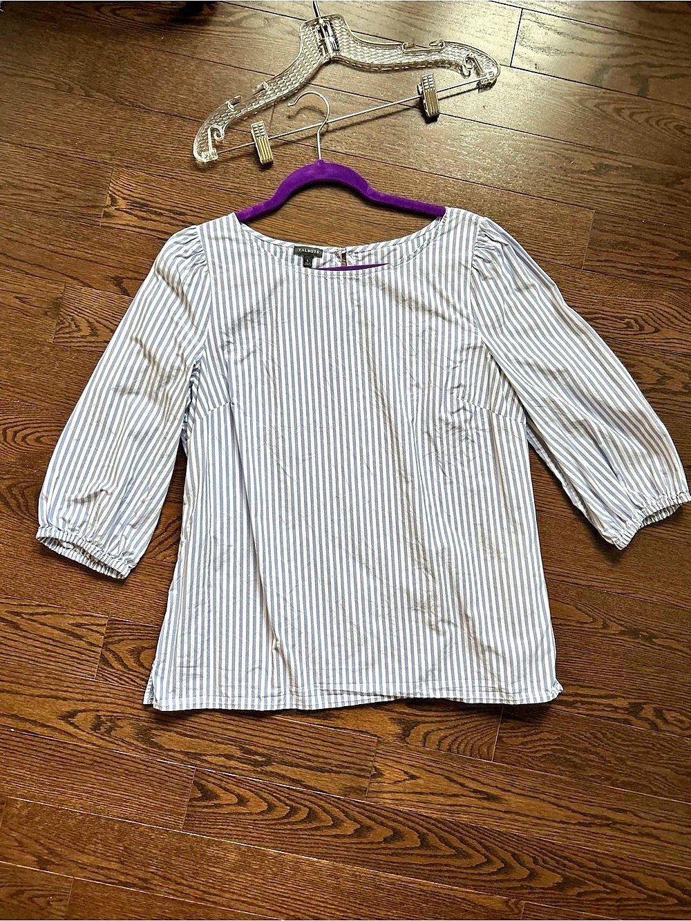 Talbots Striped Cotton Blouse in Blue & White Size Large
